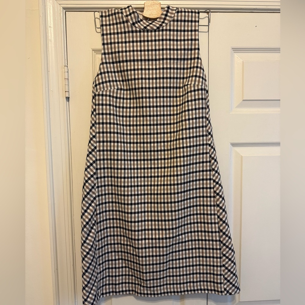 Ann Taylor Black and Tan Check Mockneck Shift Dress